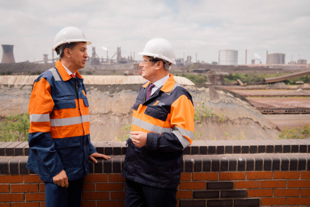 Keir Starmer and Ed Miliband at a British Steel plant