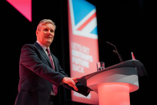 Keir Starmer on stage at Labour Party conference