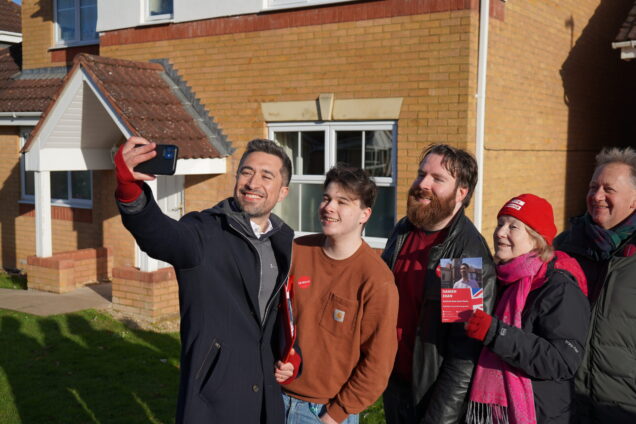 Labour candidate in Kingswood Damien Egan taking a selfie with four Labour campaigners