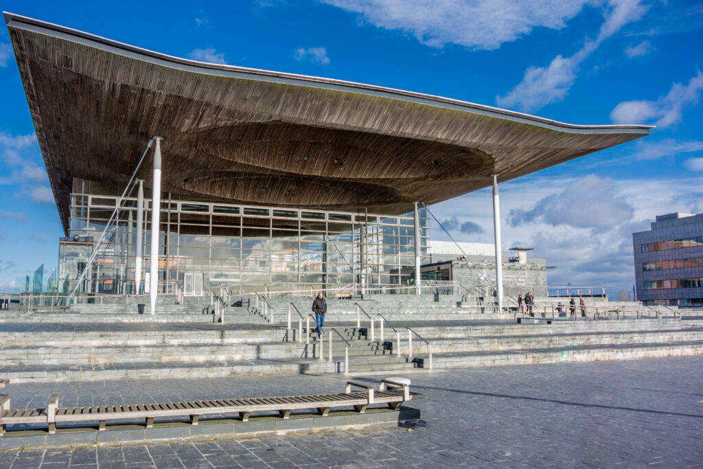 The Welsh Assembly Building in Cardiff Bay.