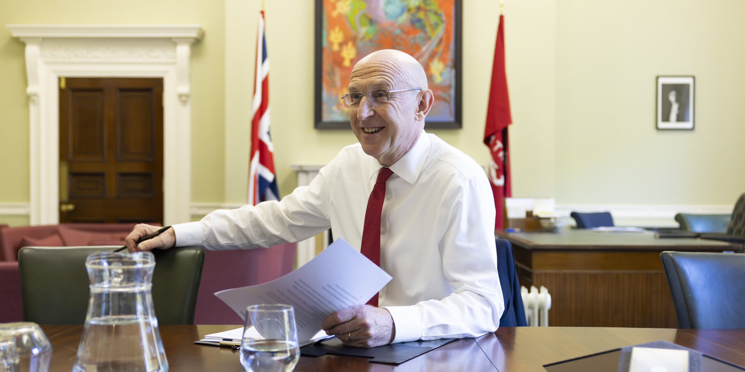 Photo of Chancellor John Healey preparing for the Budget 2026, in his office in HM Treasury